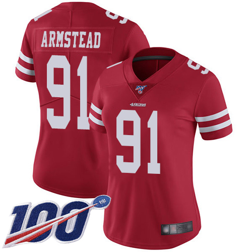 San Francisco 49ers Limited Red Women Arik Armstead Home NFL Jersey #91 100th Season Vapor Untouchable